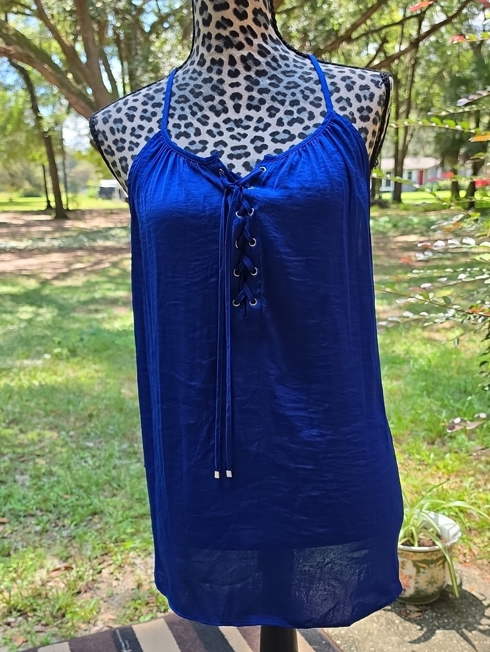 Jennifer Lopez Royal Blue Lace-Up Spaghetti Strap Cami